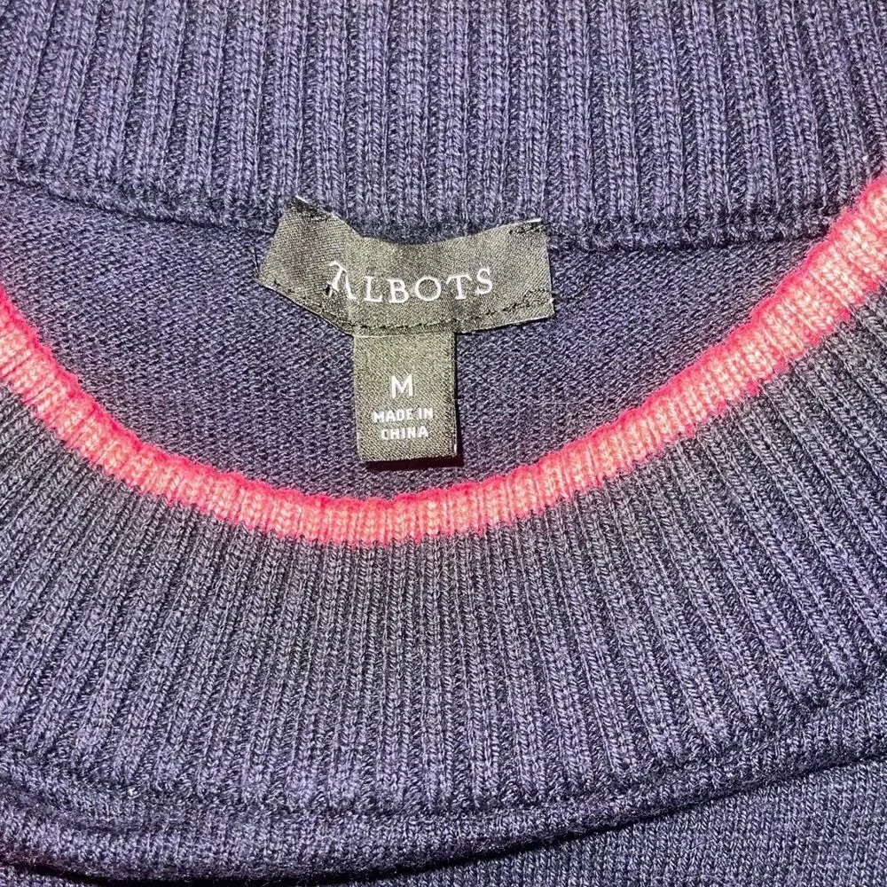 Talbots Navy Blue Pink Striped Sweater with Pink Heart M